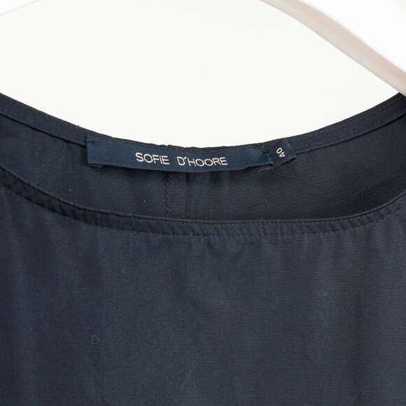 Sofie D'Hoore Navy Cotton Pleated-Sleeve Midi Shift Dress - Picture 6 of 8